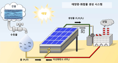 태양광과 연계한 전기화학적 이산화탄소 전환 시스템.
